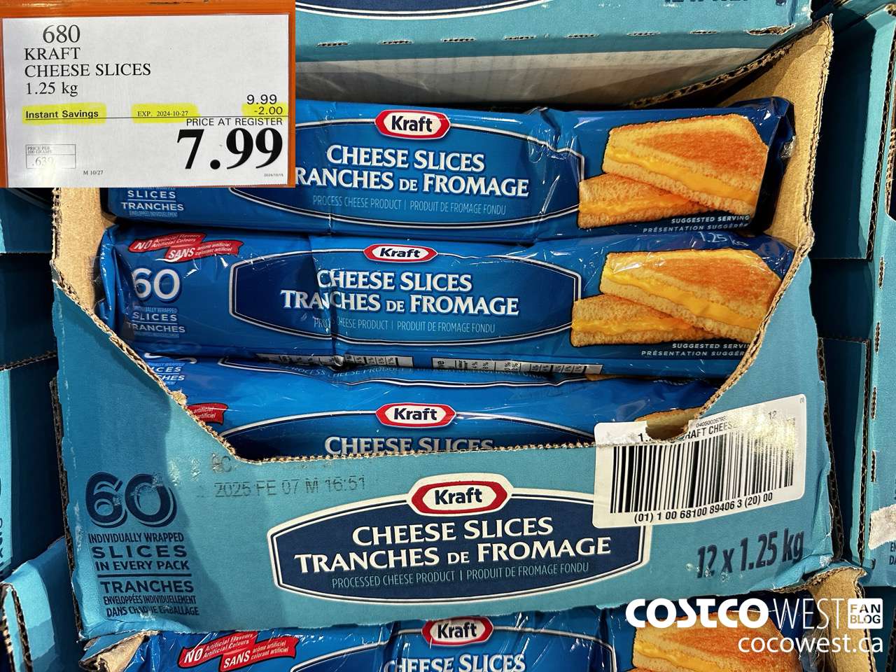 680 KRAFT CHEESE SLICES 1.25 kg ($2.00 INSTANT SAVINGS EXPIRES ON 2024-10-27) $7.99