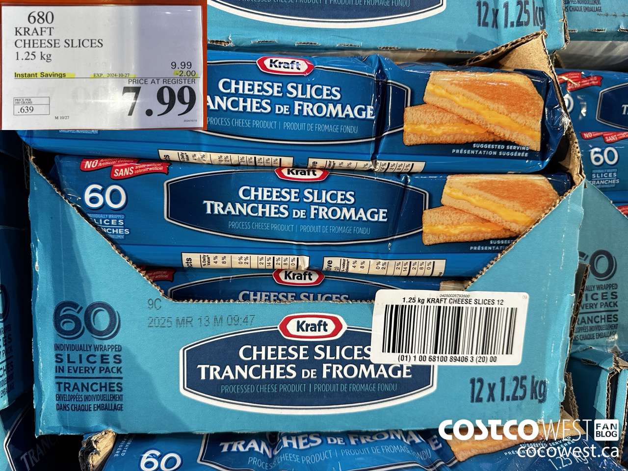 680 KRAFT CHEESE SLICES 1.25 kg ($2.00 INSTANT SAVINGS EXPIRES ON 2024-10-27) $7.99
