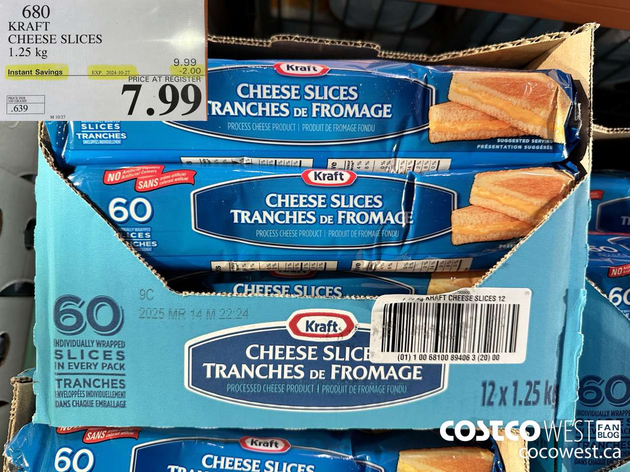 680 KRAFT CHEESE SLICES 1.25 kg ($2.00 INSTANT SAVINGS EXPIRES ON 2024-10-27) $7.99
