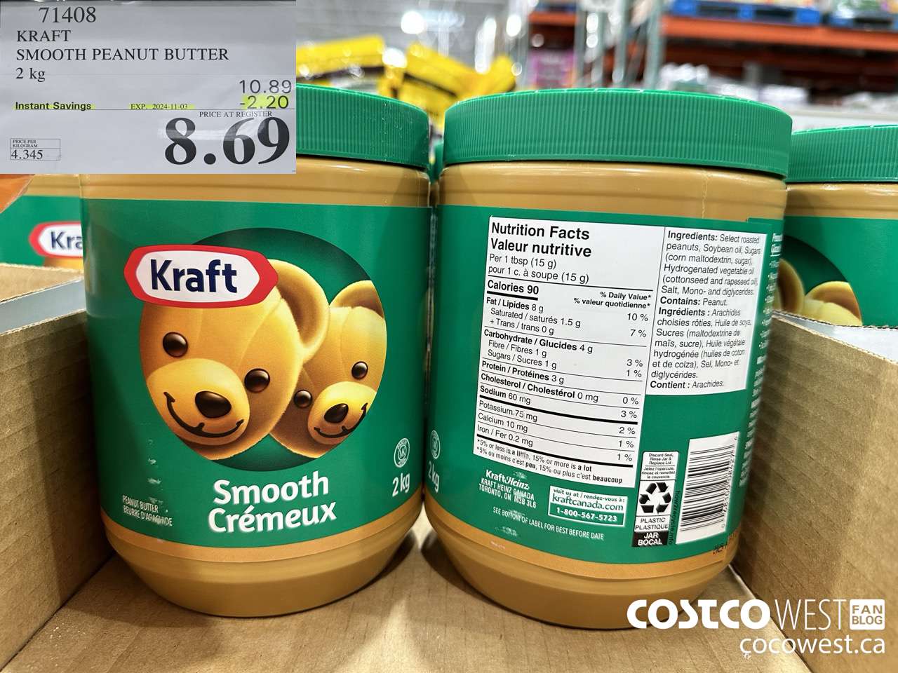 71408 KRAFT SMOOTH PEANUT BUTTER 2 kg ($2.20 INSTANT SAVINGS EXPIRES ON 2024-11-03) $8.69