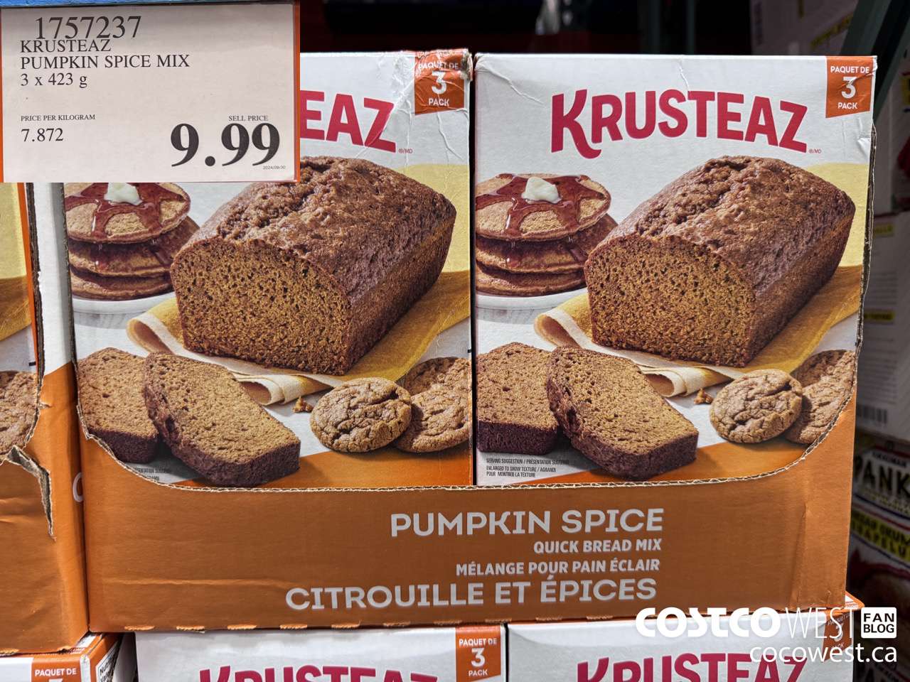 1757237 KRUSTEAZ PUMPKIN SPICE MIX 3 X 423G $9.99