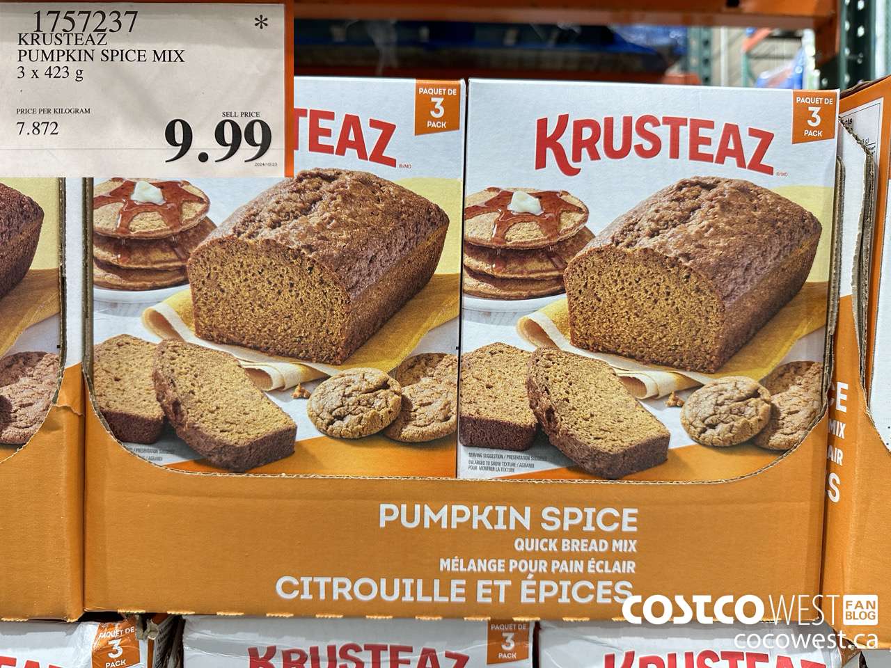 1757237 KRUSTEAZ PUMPKIN SPICE MIX 3 X 423G $9.99