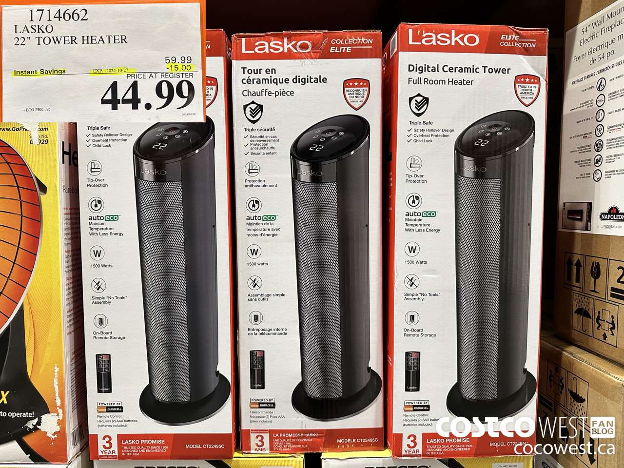 1714662 LASKO CERAMIC TOWER HEATER ($15.00 INSTANT SAVINGS EXPIRES ON 2024-10-27) $44.99