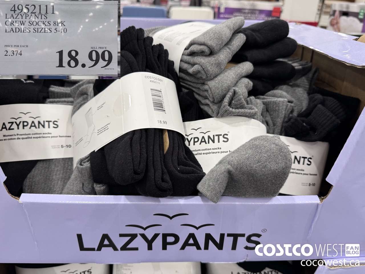 4952111 LAZYPANTS CREW SOCKS 8PK LADIES SIZES 5-10 $18.99