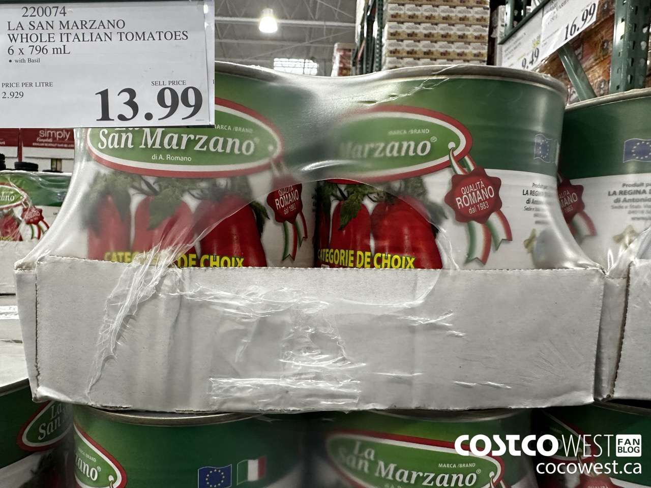 220074 LA SAN MARZANO ITALIAN TOMATOES 6 x 796 mL $13.99