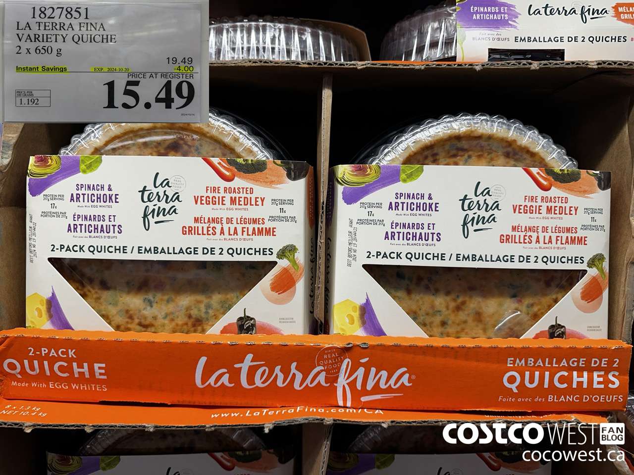 1827851 LA TERRA FINA VARIETY QUICHE 2 X 650G ($4.00 INSTANT SAVINGS EXPIRES ON 2024-10-20) $15.49