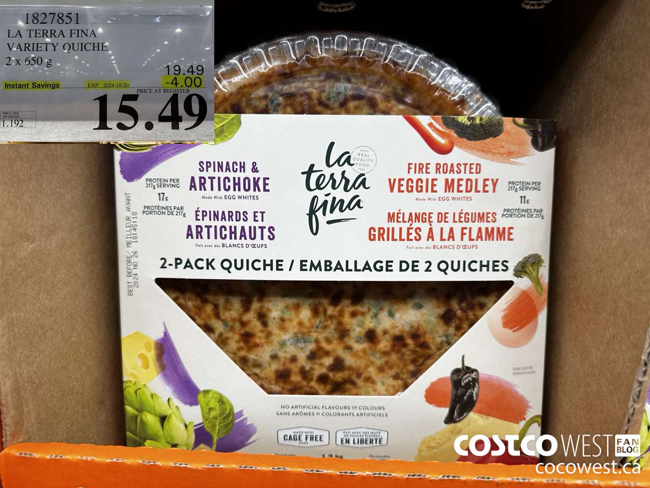 1827851 LA TERRA FINA VARIETY QUICHE 2 X 650G ($4.00 INSTANT SAVINGS EXPIRES ON 2024-10-20) $15.49