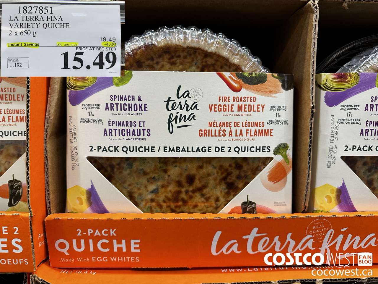 1827851 LA TERRA FINA VARIETY QUICHE 2 X 650G ($4.00 INSTANT SAVINGS EXPIRES ON 2024-10-23) $15.49