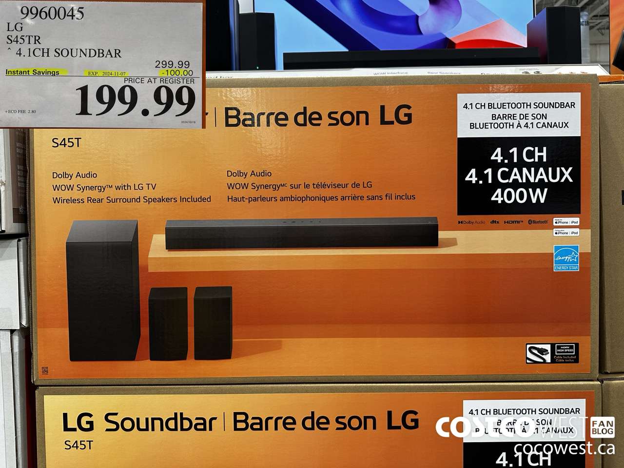 9960045 LG S45TR 4.1CH SOUNDBAR ($100.00 INSTANT SAVINGS EXPIRES ON 2024-11-07) $199.99