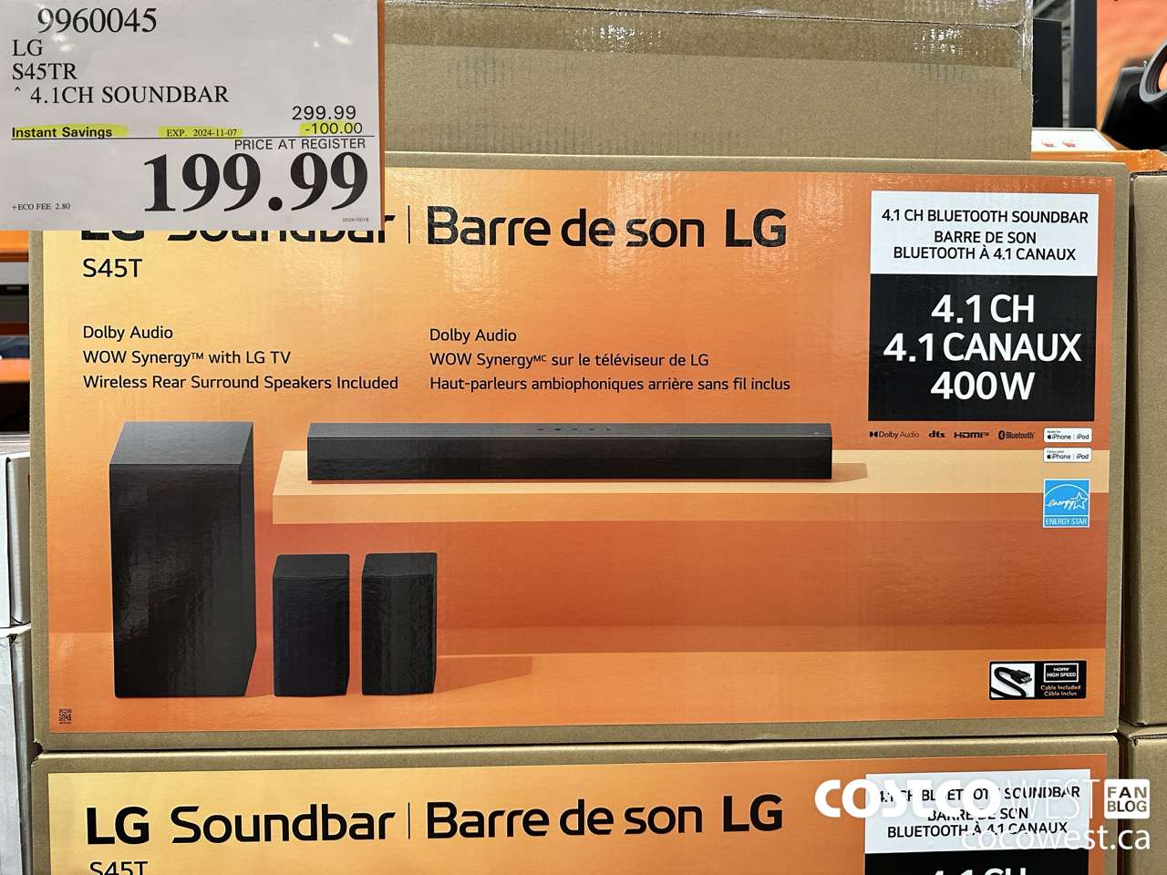 9960045 LG S45TR 4.1CH SOUNDBAR ($100.00 INSTANT SAVINGS EXPIRES ON 2024-11-07) $199.99