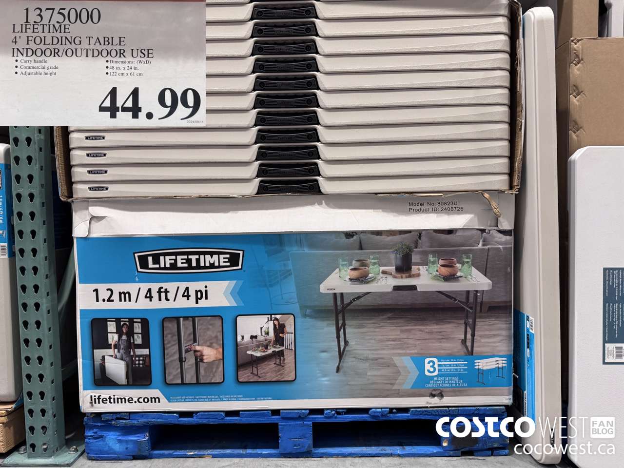 1375000 LIFETIME 4' FOLDING TABLE INDOOR/OUTDOOR USE $44.99