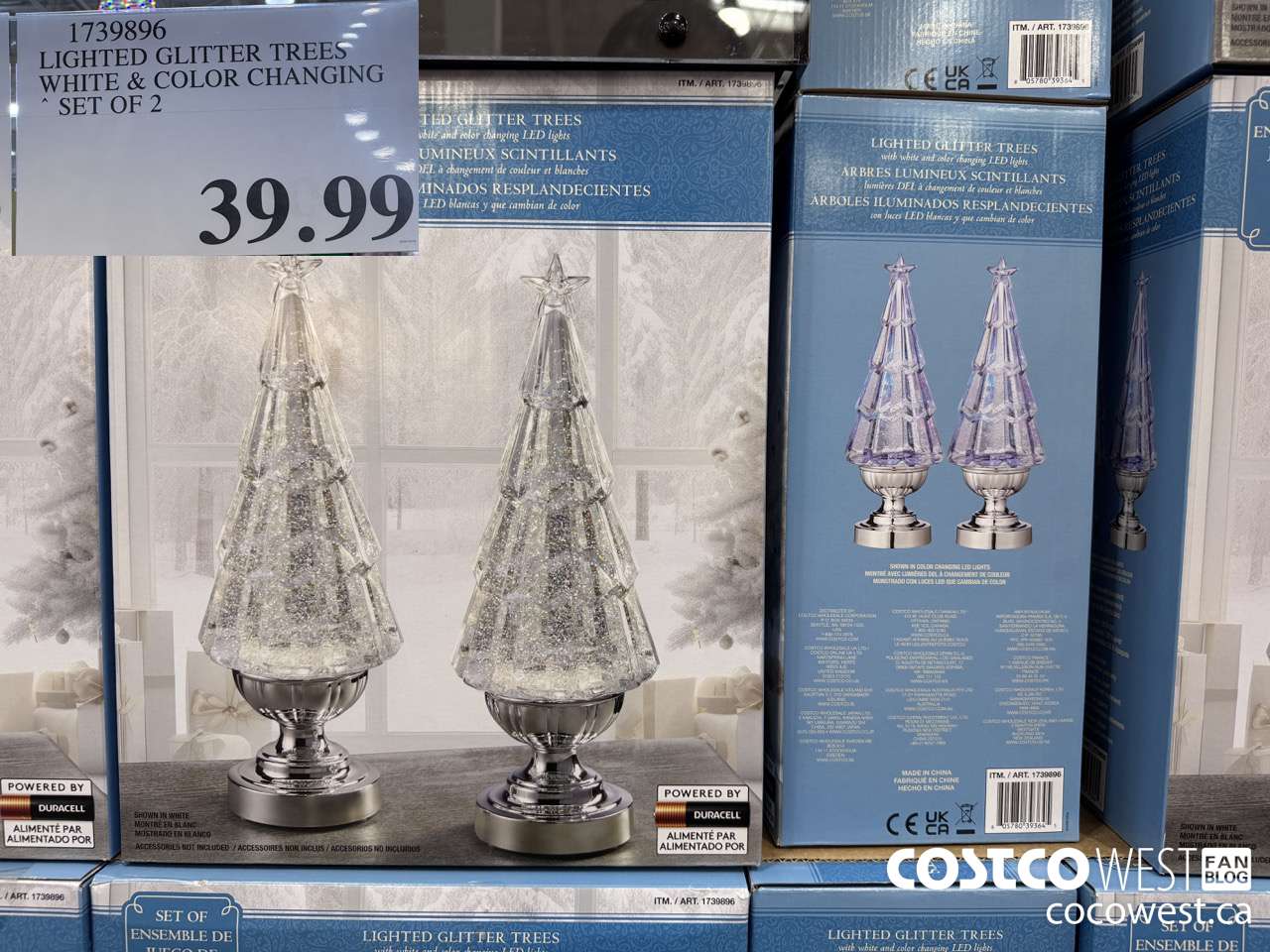 1739896 LIGHTED GLITTER TREES WHITE & COLOR CHANGING SET OF 2 $39.99