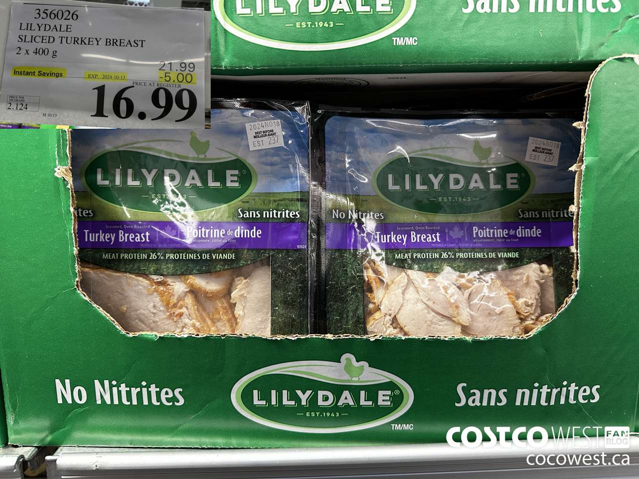 356026 LILYDALE SLICED TURKEY BREAST 2 x 400 g ($5.00 INSTANT SAVINGS EXPIRES ON 2024-10-13) $16.99
