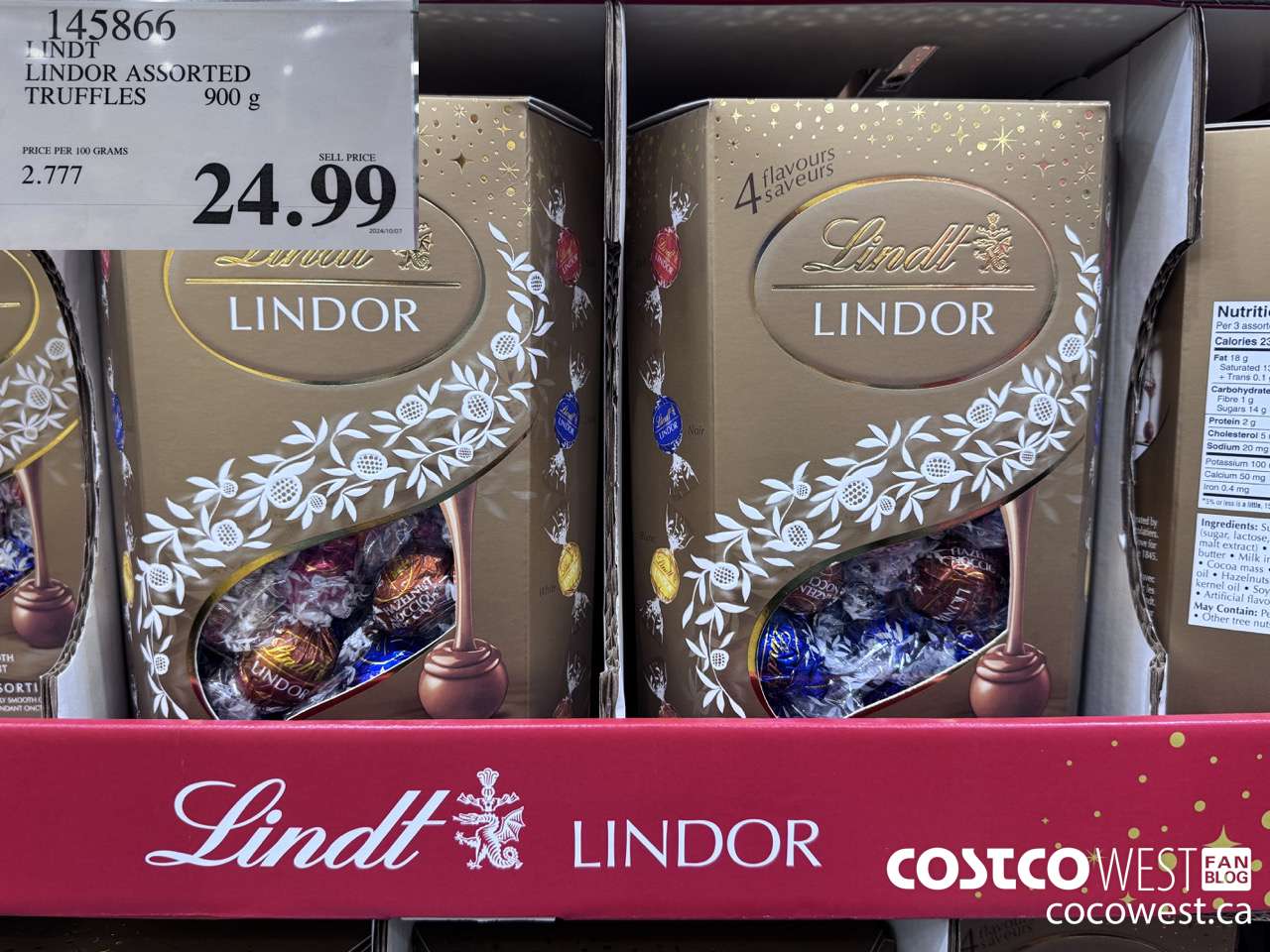 145866 LINDT LINDOR ASSORTED TRUFFLES 900g $24.99
