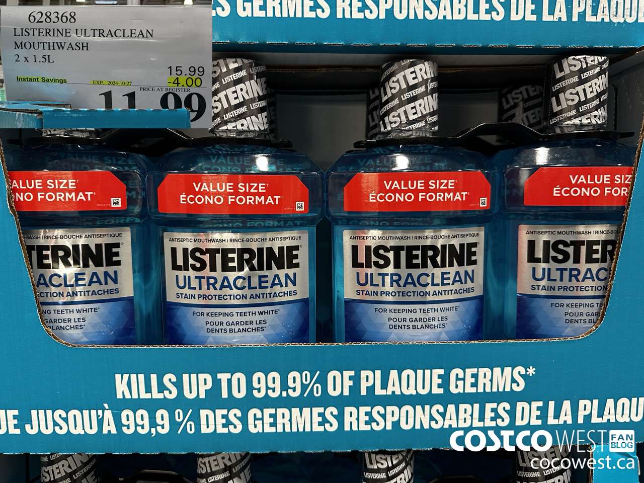 628368 LISTERINE ULTRACLEAN MOUTHWASH 2 X 1.5L ($4.00 INSTANT SAVINGS EXPIRES ON 2024-10-27) $11.99