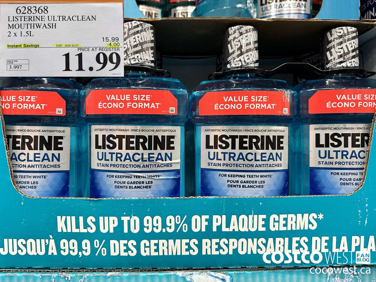 628368 LISTERINE ULTRACLEAN MOUTHWASH 2 X 1.5L ($4.00 INSTANT SAVINGS EXPIRES ON 2024-10-27) $11.99
