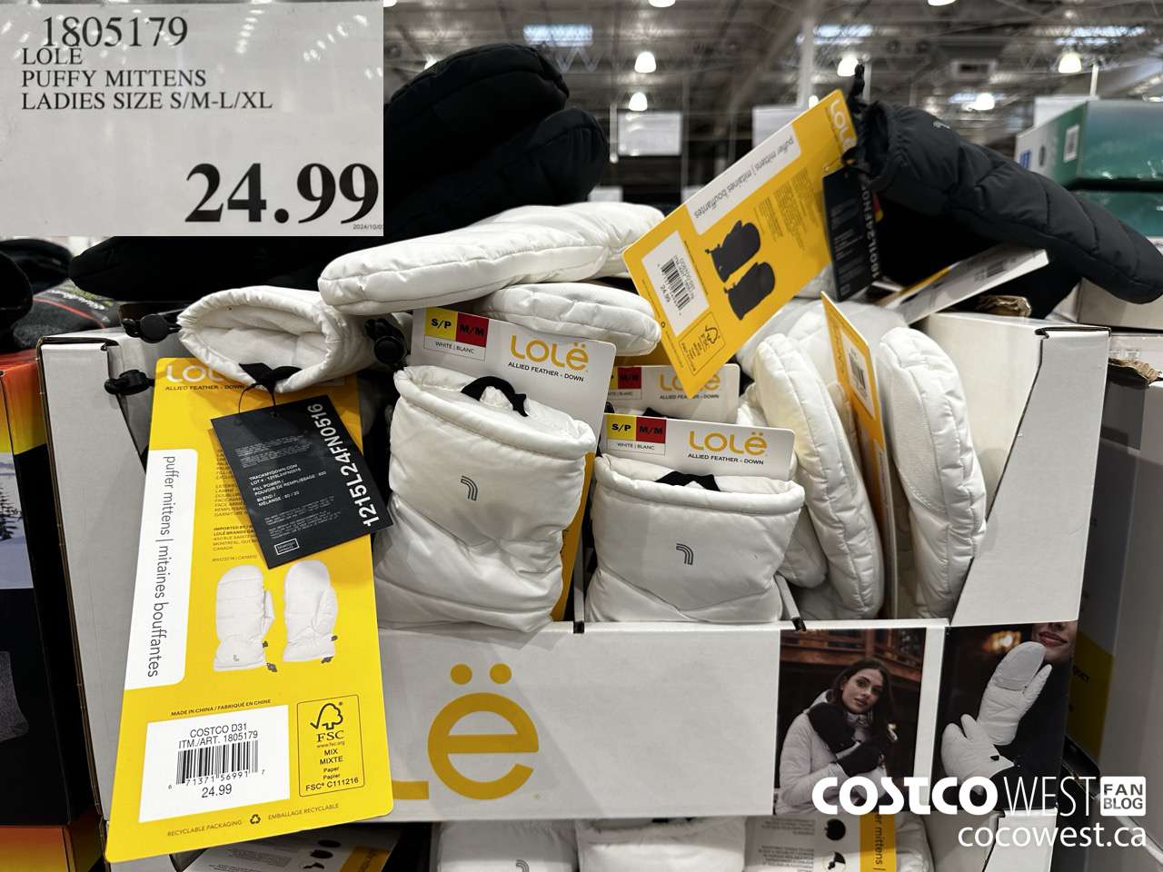 1805179 LOLE PUFFY MITTENS LADIES SIZE S/M-L/XL $24.99