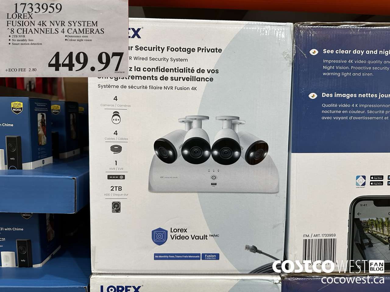 1733959 LOREX FUSION 4K NVR SYSTEM 8 CHANNELS 4 CAMERAS $449.97