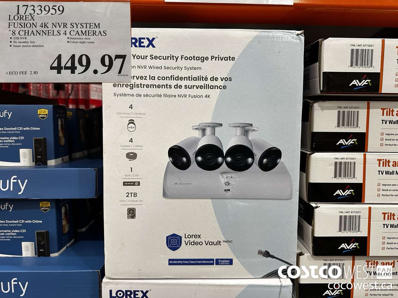 1733959 LOREX FUSION 4K NVR SYSTEM 8 CHANNELS 4 CAMERAS $449.97