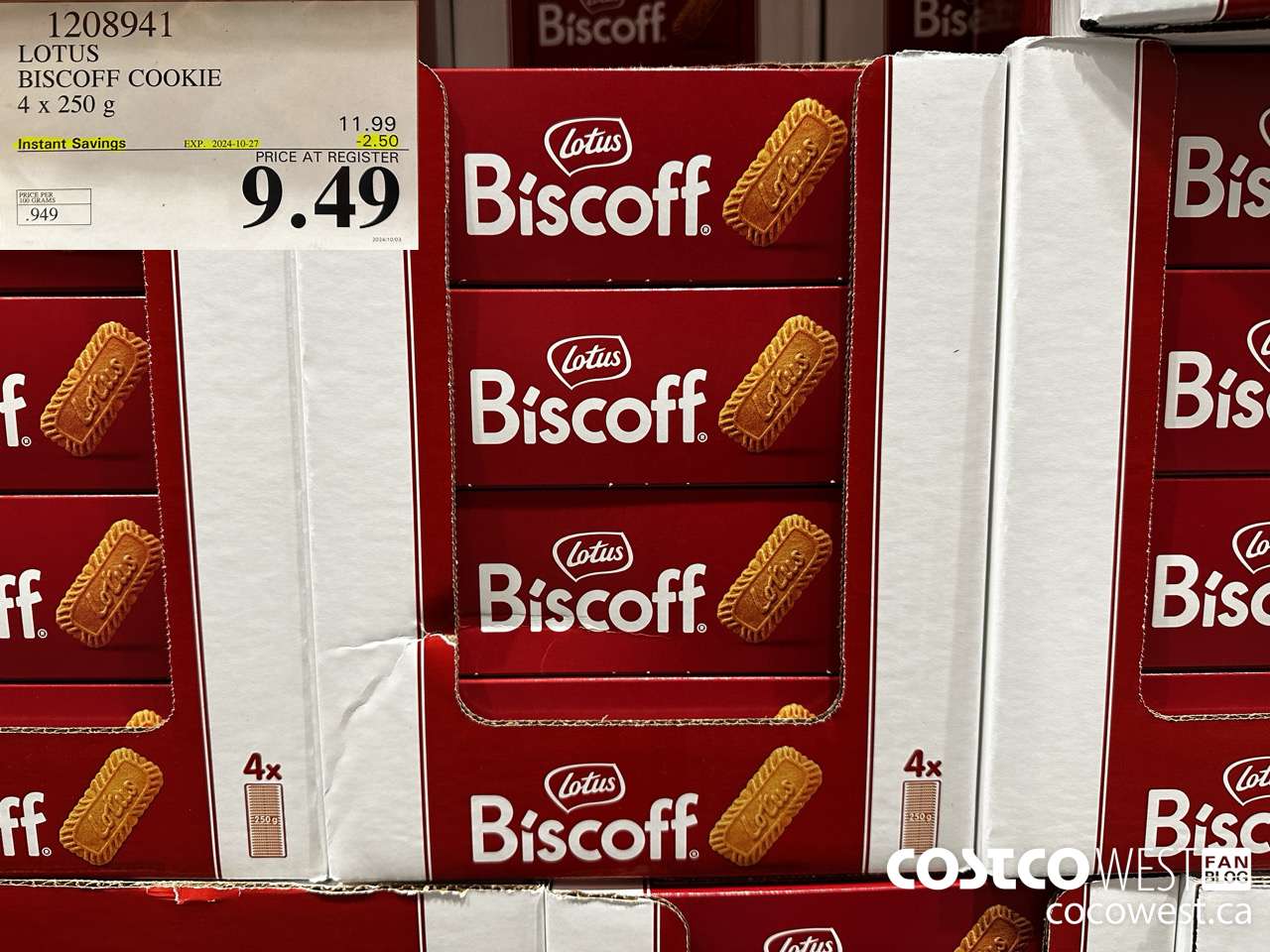 1208941 LOTUS BISCOFF COOKIE 4 x 250 g ($2.50 INSTANT SAVINGS EXPIRES ON 2024-10-27) $9.49