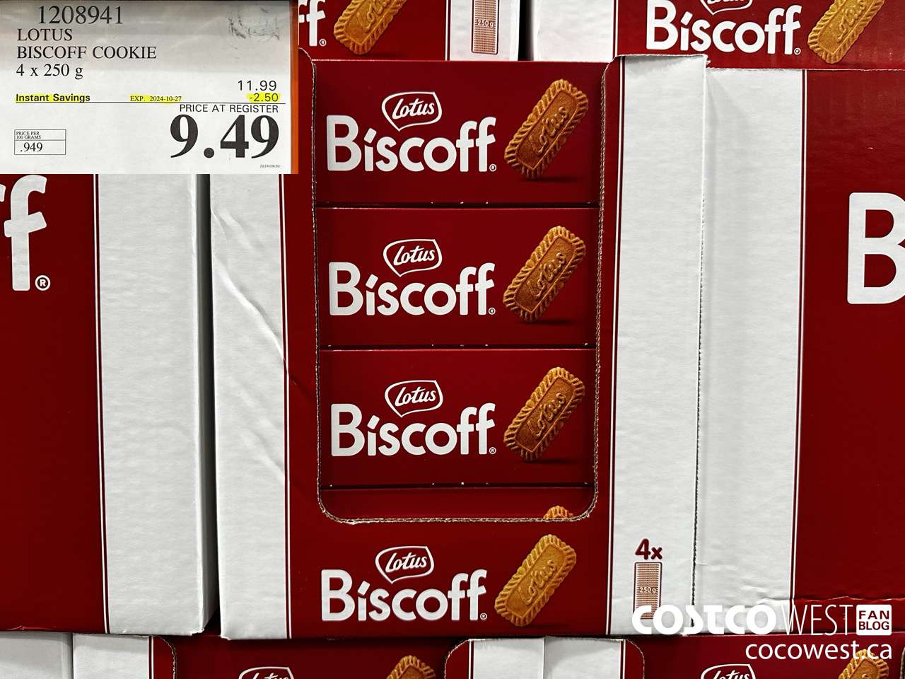 1208941 LOTUS BISCOFF COOKIE 4 x 250 g ($2.50 INSTANT SAVINGS EXPIRES ON 2024-10-27) $9.49