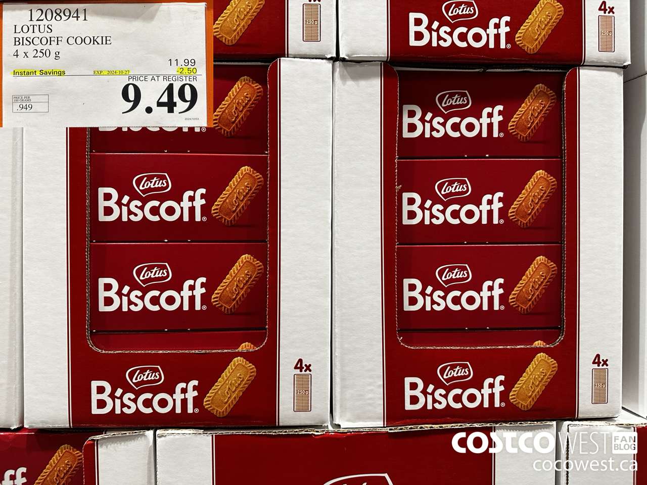 1208941 LOTUS BISCOFF COOKIE 4 x 250 g ($2.50 INSTANT SAVINGS EXPIRES ON 2024-10-27) $9.49
