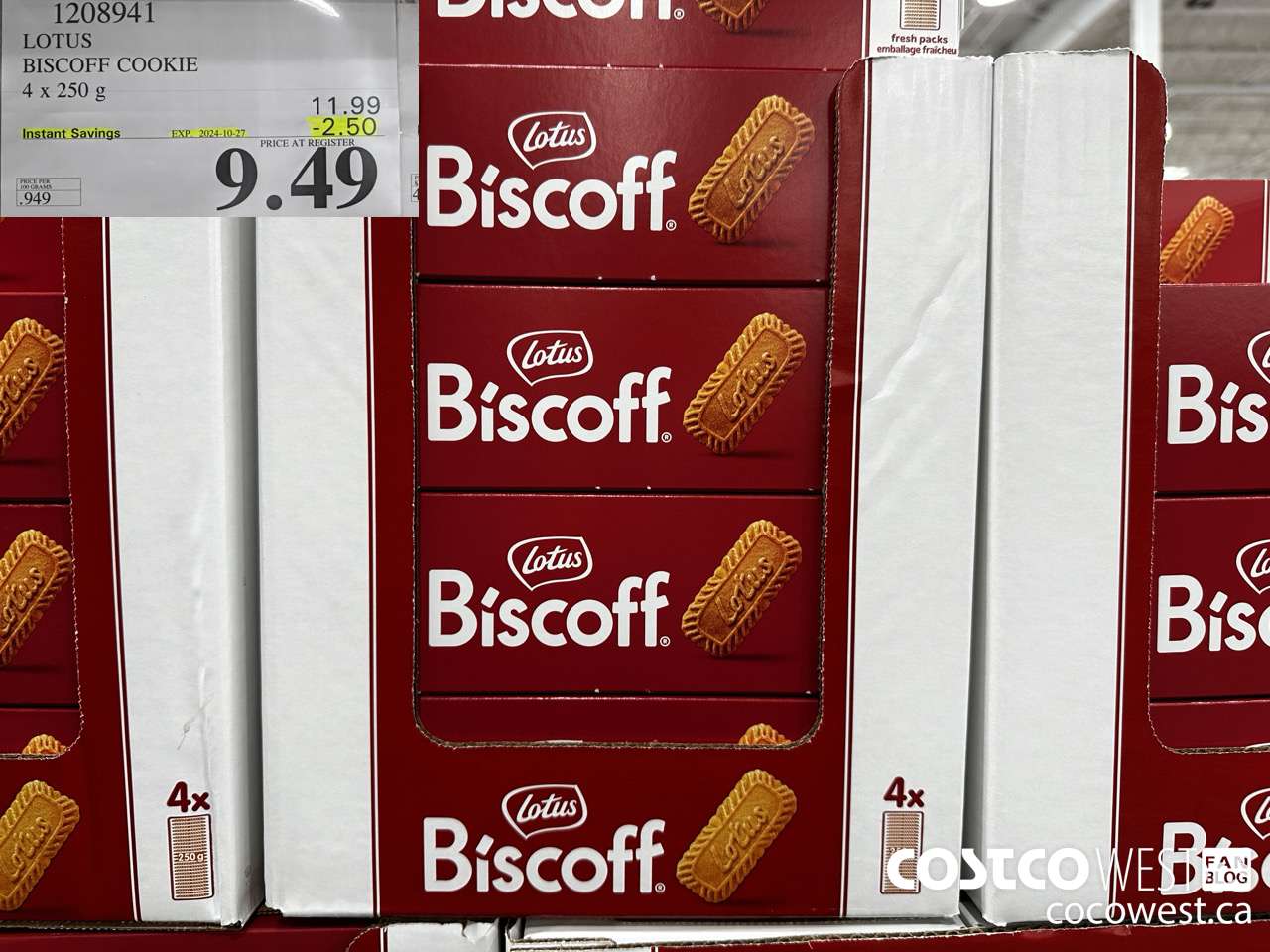 1208941 LOTUS BISCOFF COOKIE 4 x 250 g ($2.50 INSTANT SAVINGS EXPIRES ON 2024-10-27) $9.49