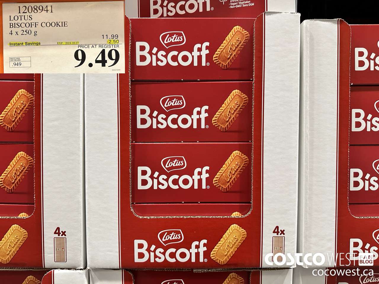 1208941 LOTUS BISCOFF COOKIE 4 x 250 g ($2.50 INSTANT SAVINGS EXPIRES ON 2024-10-27) $9.49
