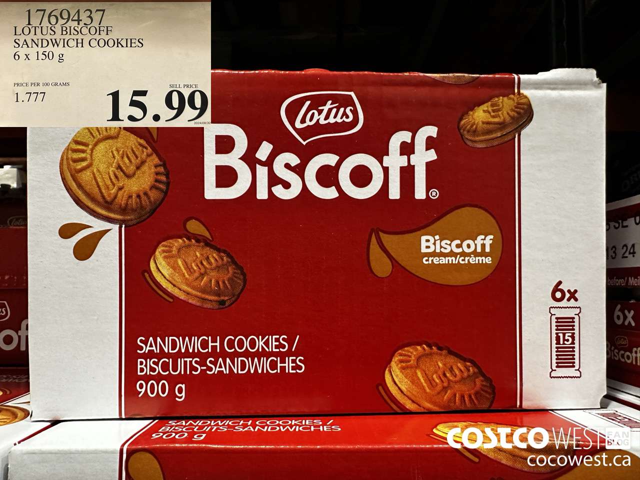 1769437 LOTUS BISCOFF SANDWICH COOKIES 6 X 150G $15.99