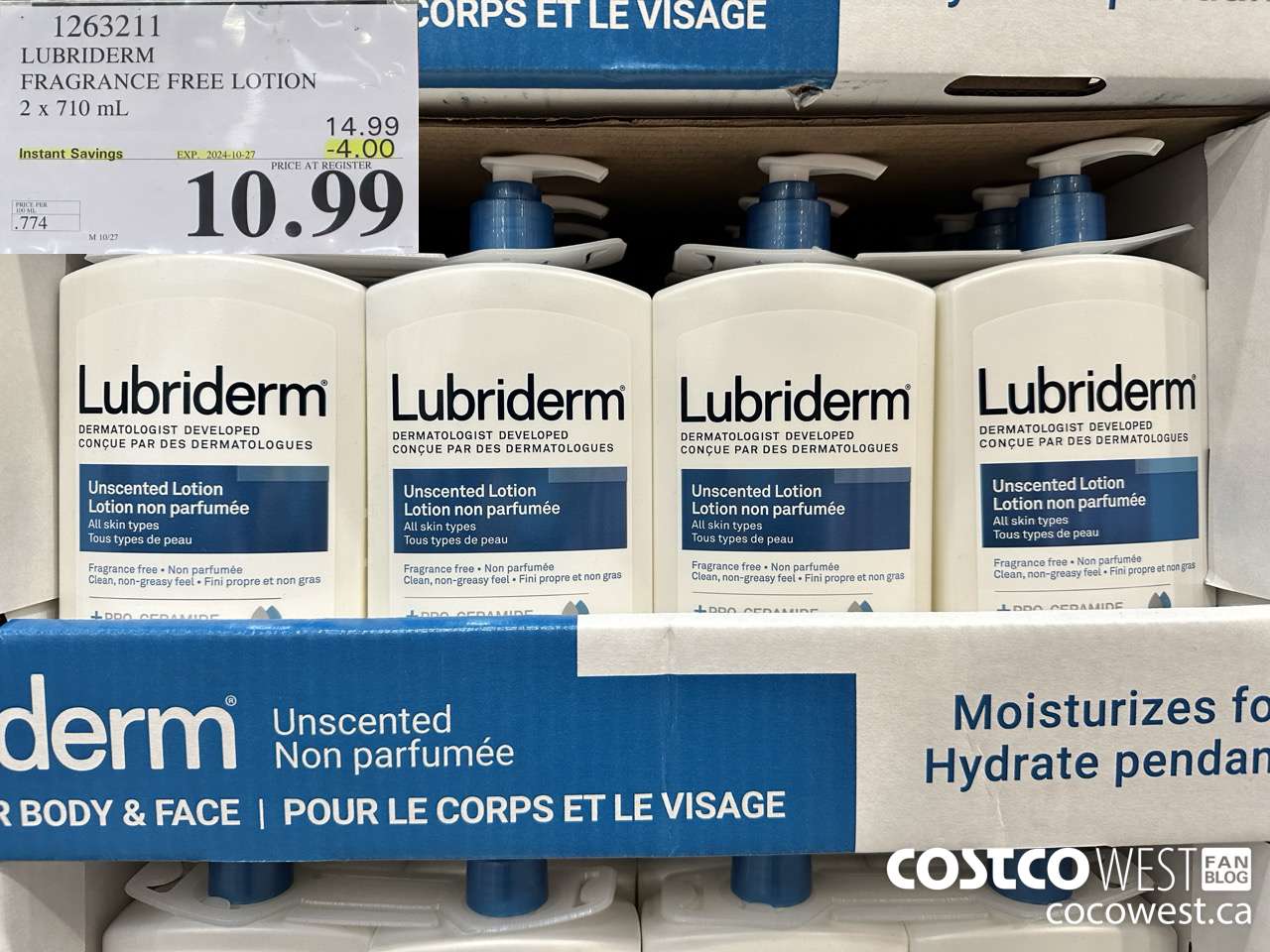 1263211 LUBRIDERM FRAGRANCE FREE LOTION 2 X 710ML ($4.00 INSTANT SAVINGS EXPIRES ON 2024-10-27) $10.99