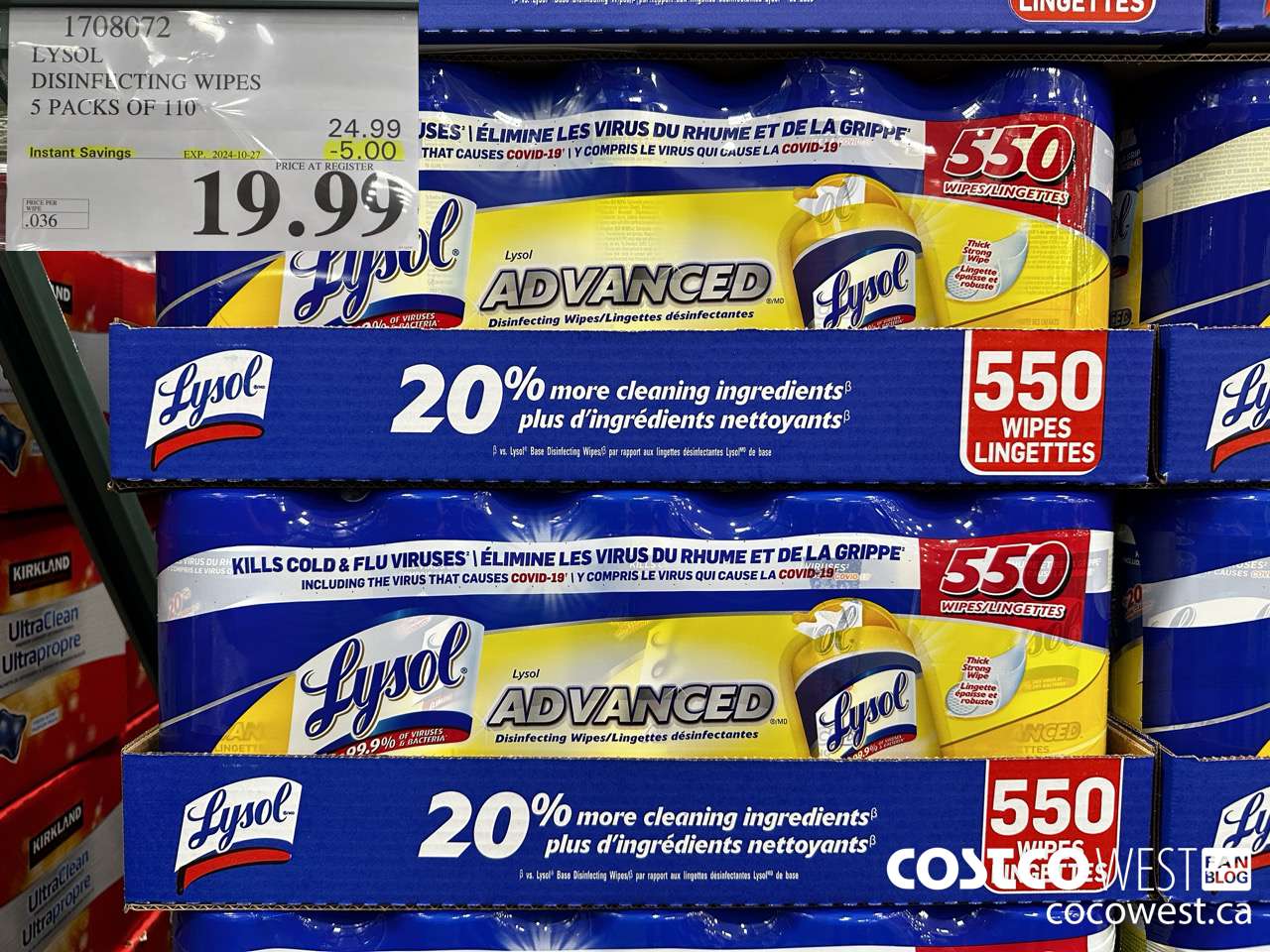 1708072 LYSOL DISINFECTING WIPES 5 X 110 WIPES ($5.00 INSTANT SAVINGS EXPIRES ON 2024-10-27) $19.99