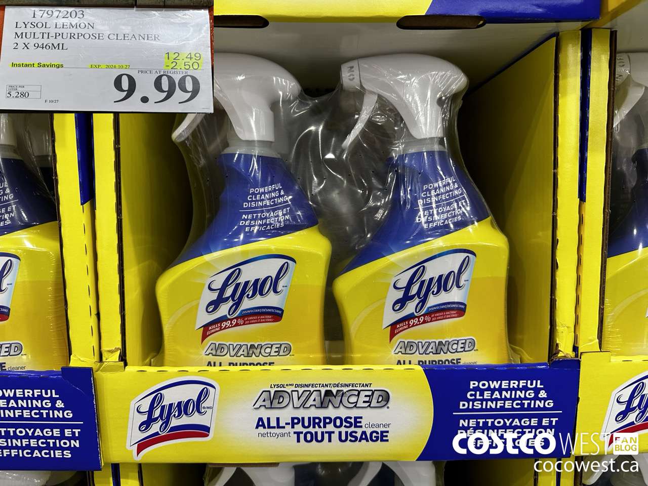 1797203 LYSOL LEMON MULTI-PURPOSE CLEANER 2 X 946ML ($2.50 INSTANT SAVINGS EXPIRES ON 2024-10-27) $9.99