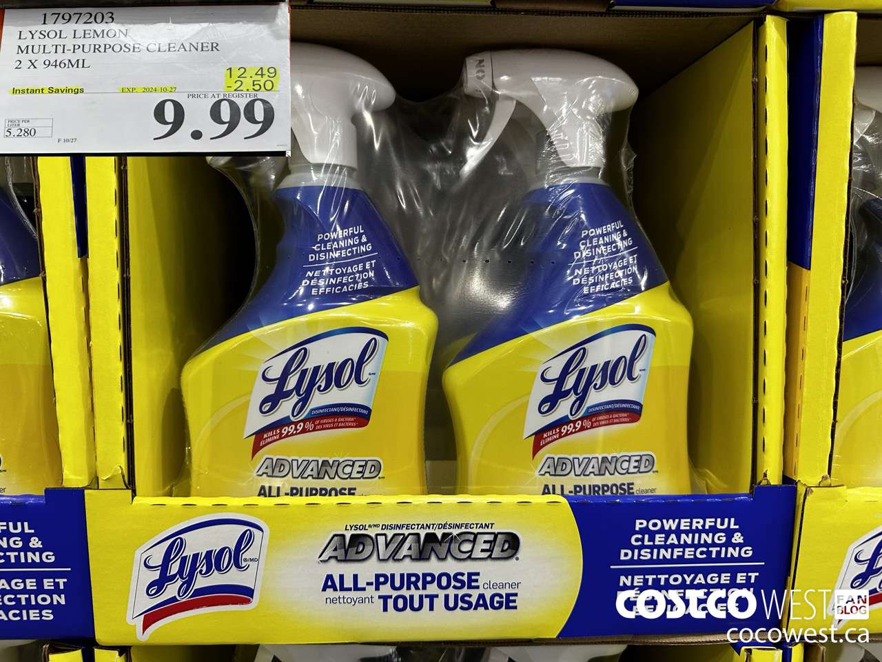 1797203 LYSOL LEMON MULTI-PURPOSE CLEANER 2 X 946ML ($2.50 INSTANT SAVINGS EXPIRES ON 2024-10-27) $9.99