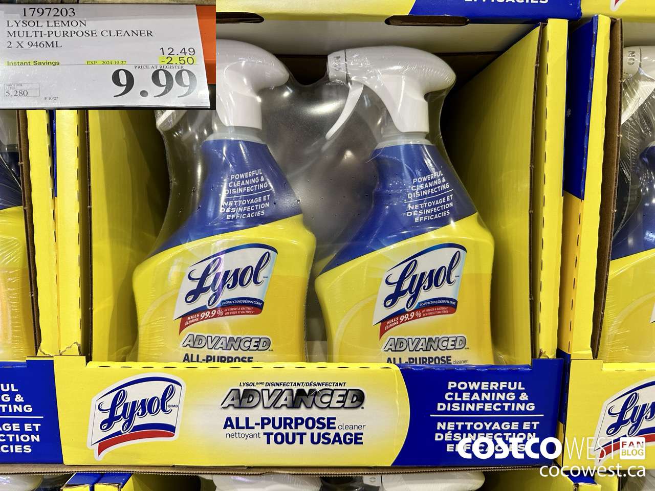 1797203 LYSOL LEMON MULTI-PURPOSE CLEANER 2 X 946ML ($2.50 INSTANT SAVINGS EXPIRES ON 2024-10-27) $9.99