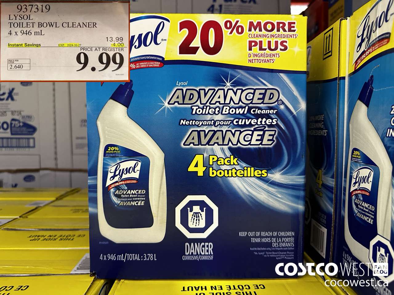 937319 LYSOL TOILET BOWL CLEANER 4 x 946 ML ($4.00 INSTANT SAVINGS EXPIRES ON 2024-10-27) $9.99