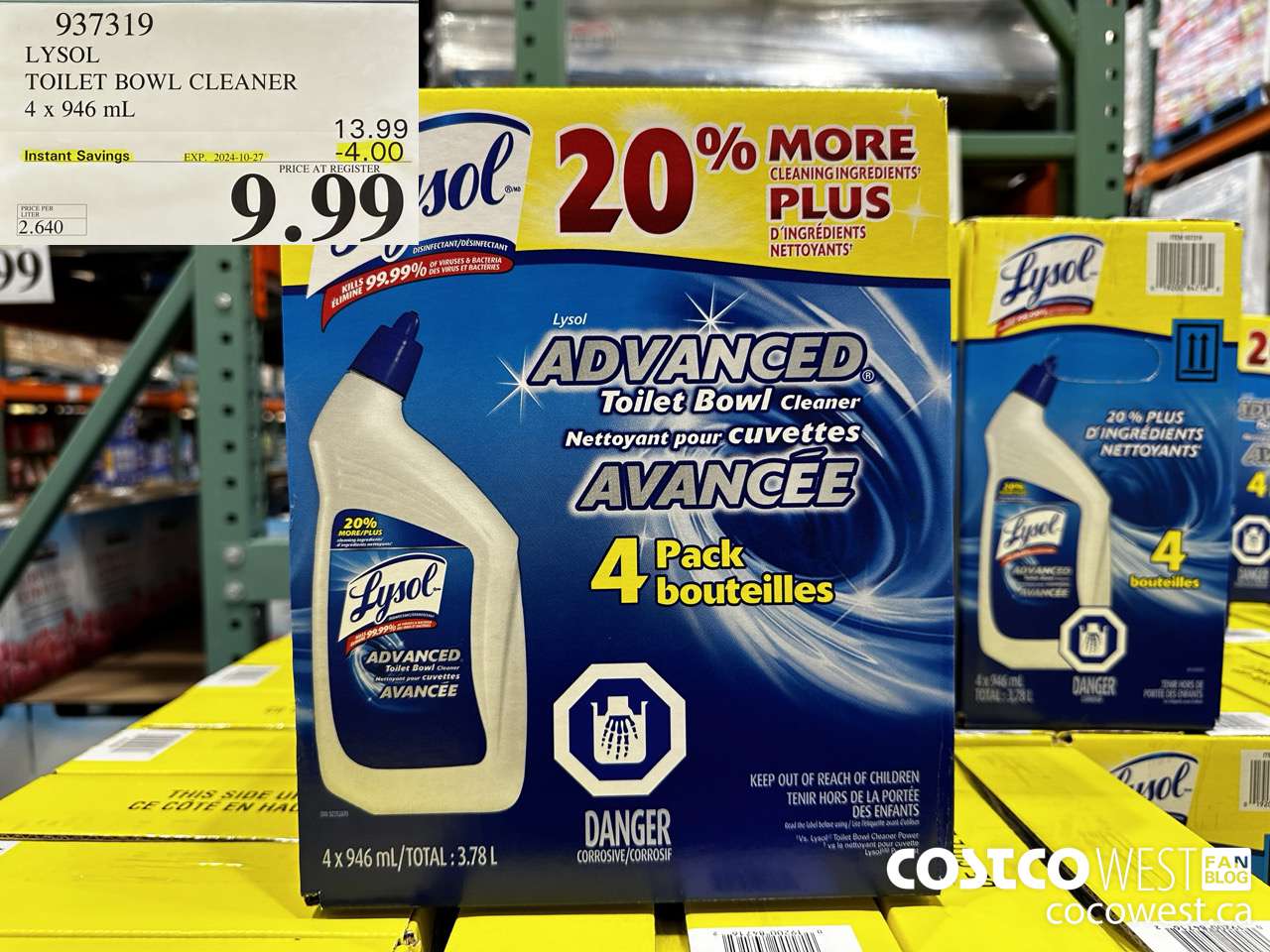 937319 LYSOL TOILET BOWL CLEANER 4 x 946 ML ($4.00 INSTANT SAVINGS EXPIRES ON 2024-10-27) $9.99