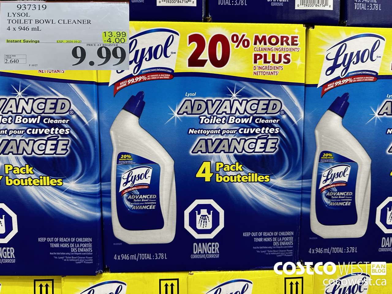 937319 LYSOL TOILET BOWL CLEANER 4 x 946 ML ($4.00 INSTANT SAVINGS EXPIRES ON 2024-10-27) $9.99