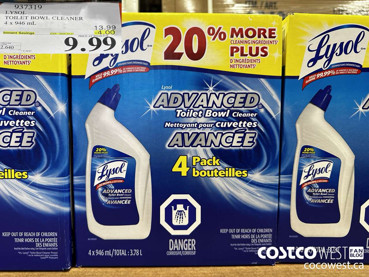 937319 LYSOL TOILET BOWL CLEANER 4 x 946 ML ($4.00 INSTANT SAVINGS EXPIRES ON 2024-10-27) $9.99