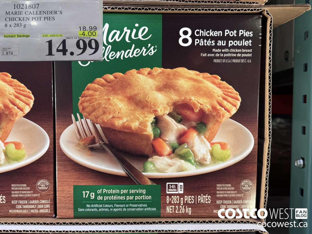 1021807 MARIE CALLENDER'S CHICKEN POT PIES 8 x 283 g ($4.00 INSTANT SAVINGS EXPIRES ON 2024-11-10) $14.99