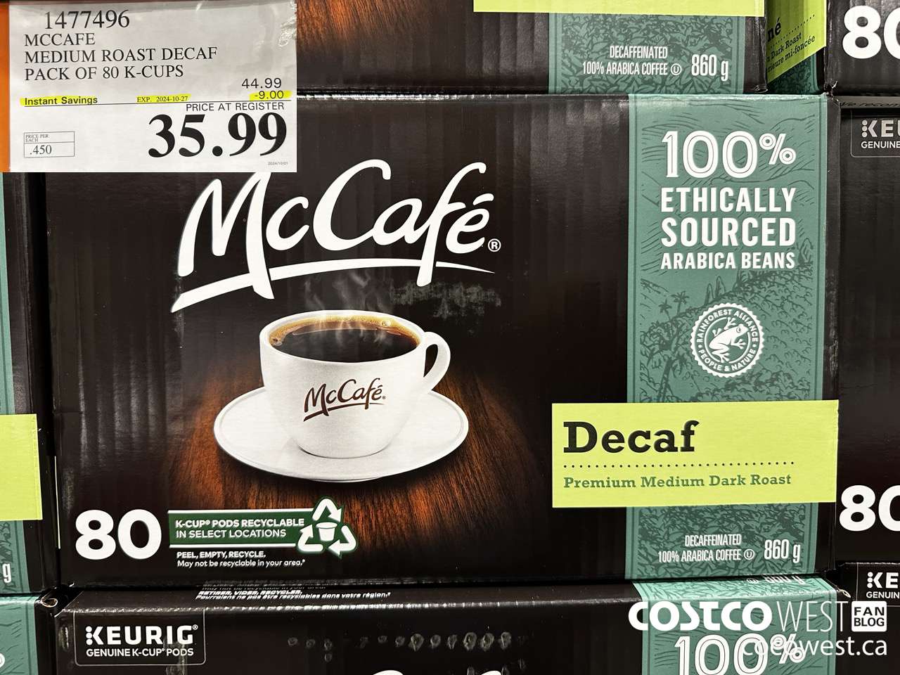 1477496 MCCAFE MEDIUM ROAST DECAF PACK OF 80 K-CUPS ($9.00 INSTANT SAVINGS EXPIRES ON 2024-10-27) $35.99