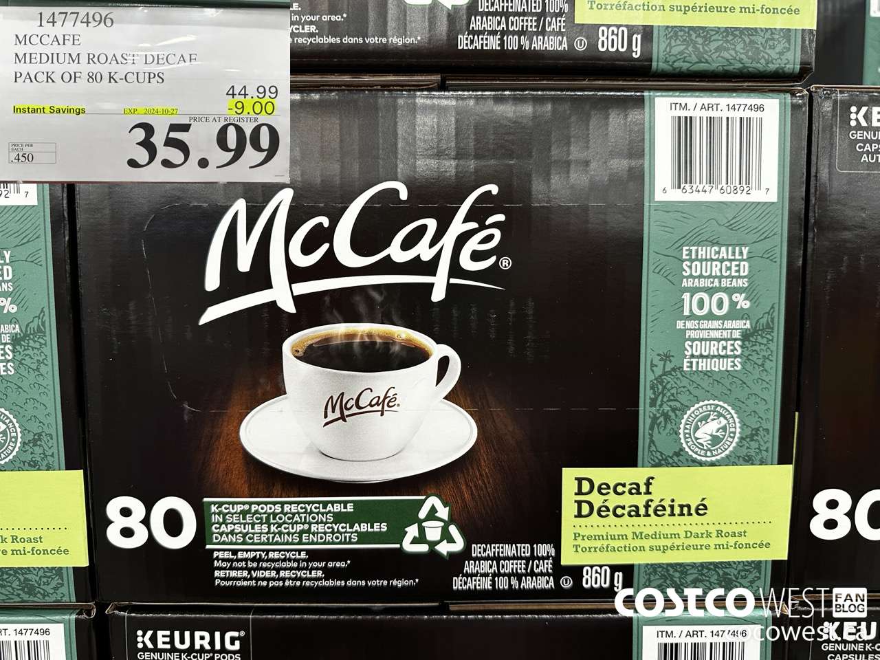 1477496 MCCAFE MEDIUM ROAST DECAF PACK OF 80 K-CUPS ($9.00 INSTANT SAVINGS EXPIRES ON 2024-10-27) $35.99