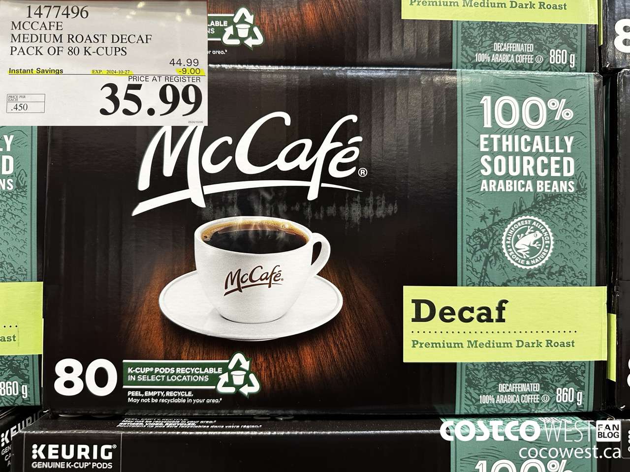 1477496 MCCAFE MEDIUM ROAST DECAF PACK OF 80 K-CUPS ($9.00 INSTANT SAVINGS EXPIRES ON 2024-10-27) $35.99