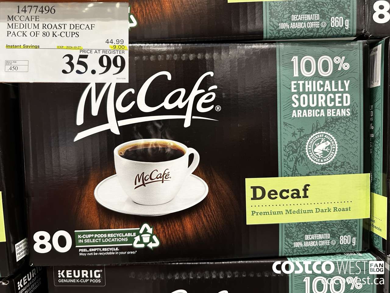1477496 MCCAFE MEDIUM ROAST DECAF PACK OF 80 K-CUPS ($9.00 INSTANT SAVINGS EXPIRES ON 2024-10-27) $35.99