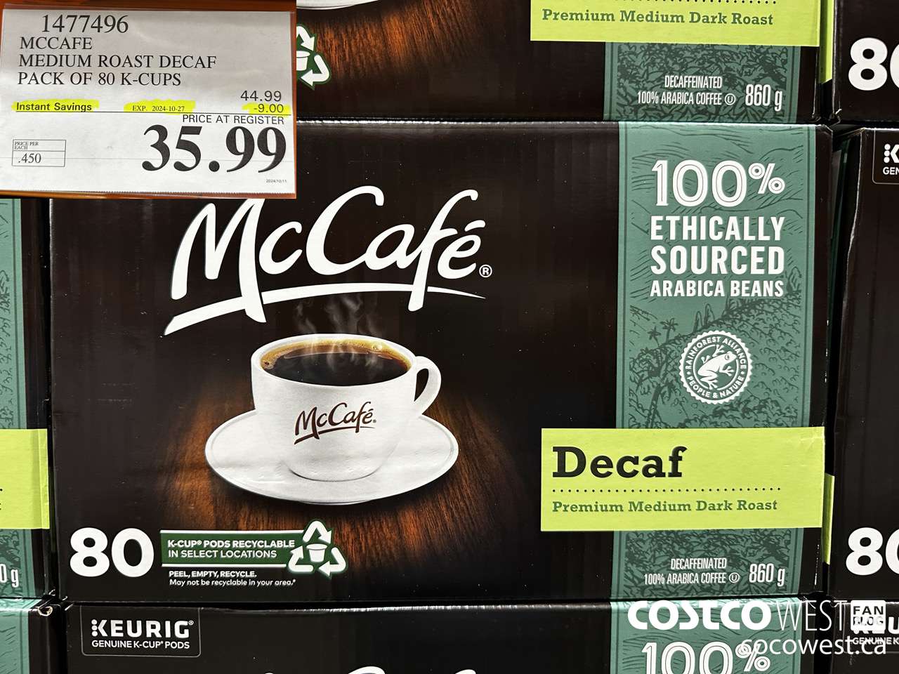 1477496 MCCAFE MEDIUM ROAST DECAF PACK OF 80 K-CUPS ($9.00 INSTANT SAVINGS EXPIRES ON 2024-10-27) $35.99