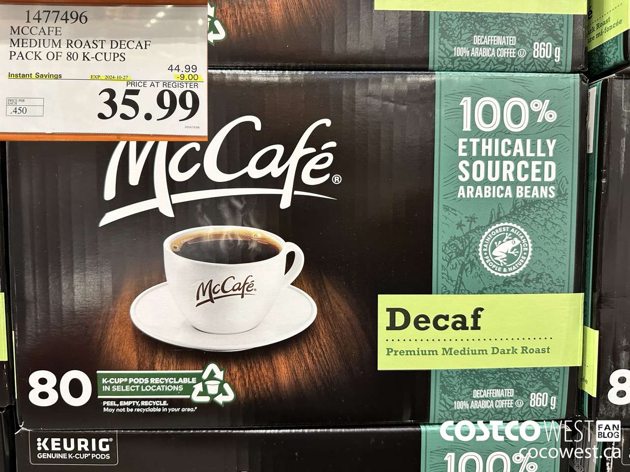 1477496 MCCAFE MEDIUM ROAST DECAF PACK OF 80 K-CUPS ($9.00 INSTANT SAVINGS EXPIRES ON 2024-10-27) $35.99