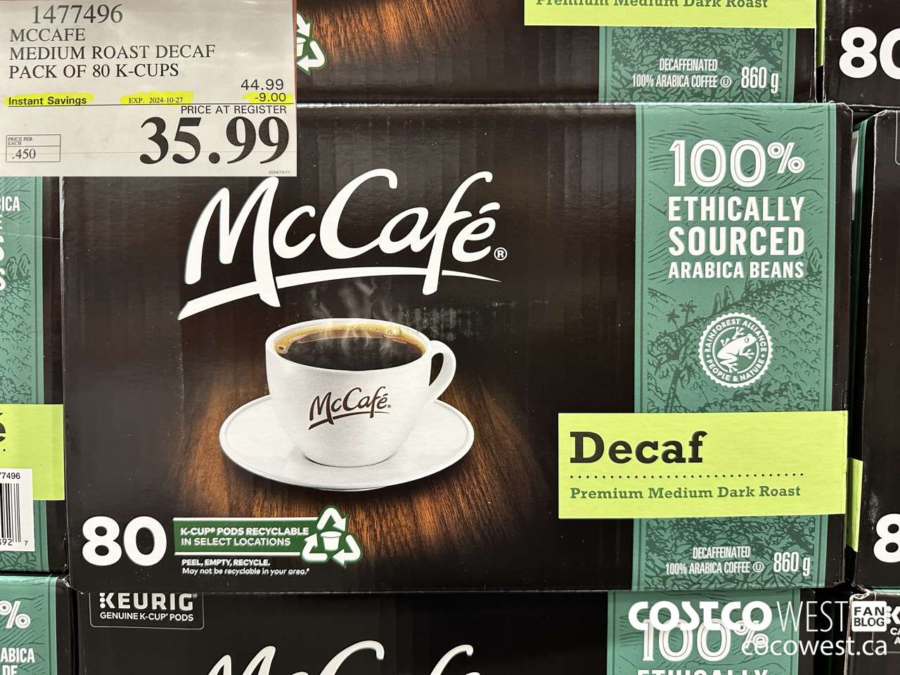 1477496 MCCAFE MEDIUM ROAST DECAF PACK OF 80 K-CUPS ($9.00 INSTANT SAVINGS EXPIRES ON 2024-10-27) $35.99