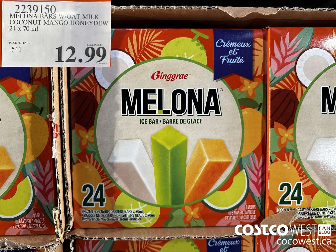 2239150 MELONA BARS W/OAT MILK COCONUT MANGO HONEYDEW 24 X 70ML $12.99