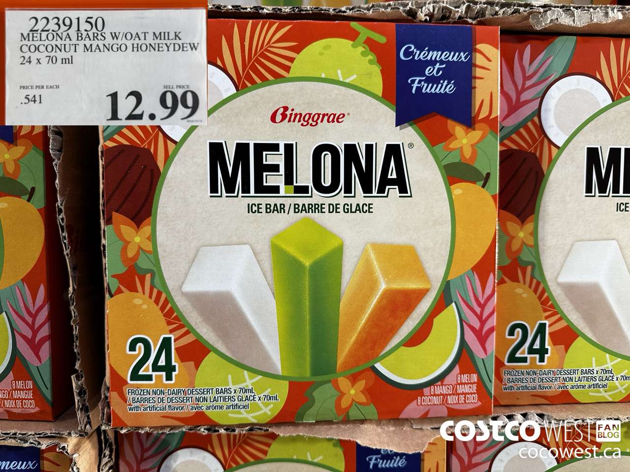 2239150 MELONA BARS W/OAT MILK COCONUT MANGO HONEYDEW 24 X 70ML $12.99