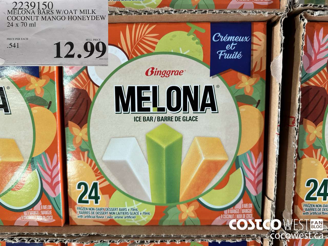 2239150 MELONA BARS W/OAT MILK COCONUT MANGO HONEYDEW 24 X 70ML $12.99