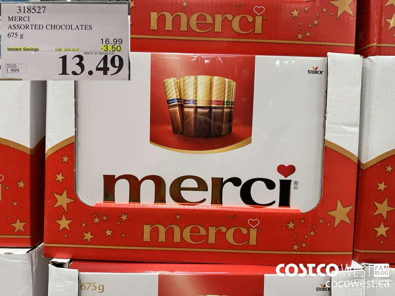 318527 MERCI ASSORTED CHOCOLATES 675 g ($3.50 INSTANT SAVINGS EXPIRES ON 2024-10-27) $13.49
